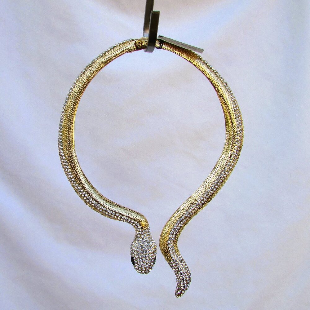 Natasha Couture gold tone crystal snake collar necklace